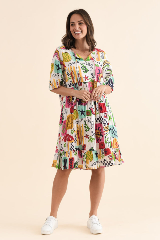 Mila White Seaside Crinkle Cotton Dress,Full Body,Brunette model,alt text|model:MJ