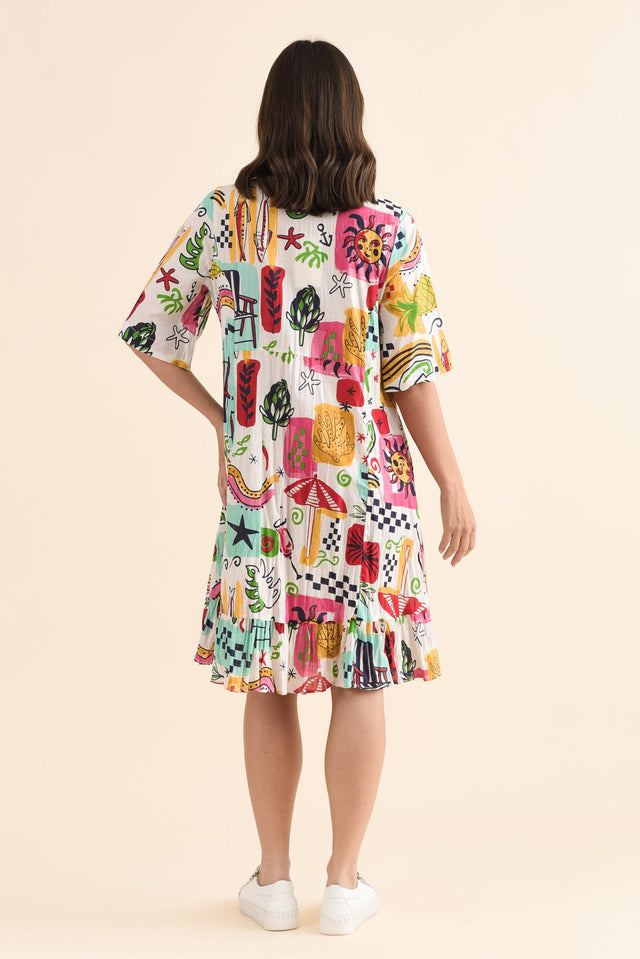 Mila White Seaside Crinkle Cotton Dress,Back,Brunette model,alt text|model:MJ image 4
