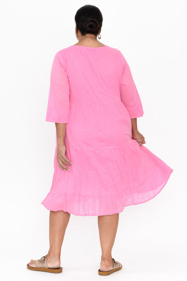 Milana Bright Pink Crinkle Cotton Dress,Brunette model,alt text|model:Pilita image 11