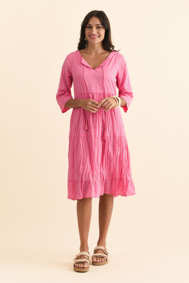 Milana Bright Pink Crinkle Cotton Dress,Brunette model,alt text|model:Brontie image 8