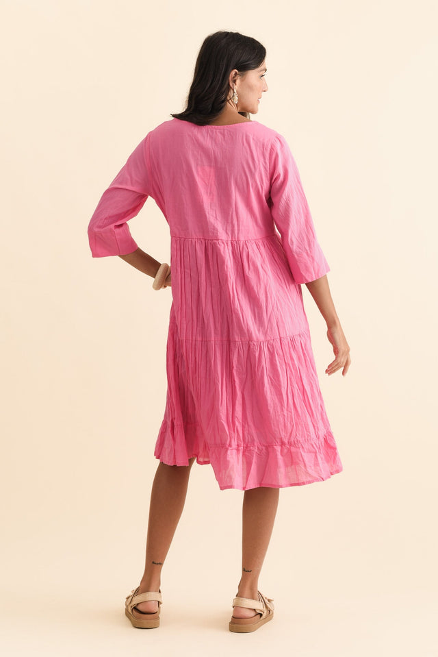 Milana Bright Pink Crinkle Cotton Dress,Brunette model,alt text|model:Brontie image 6