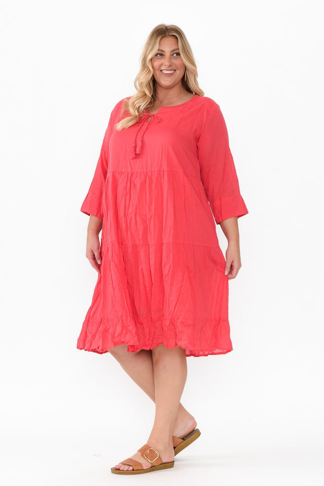 Milana Cherry Crinkle Cotton Dress,Blonde model,alt text|model:Caitlin image 10