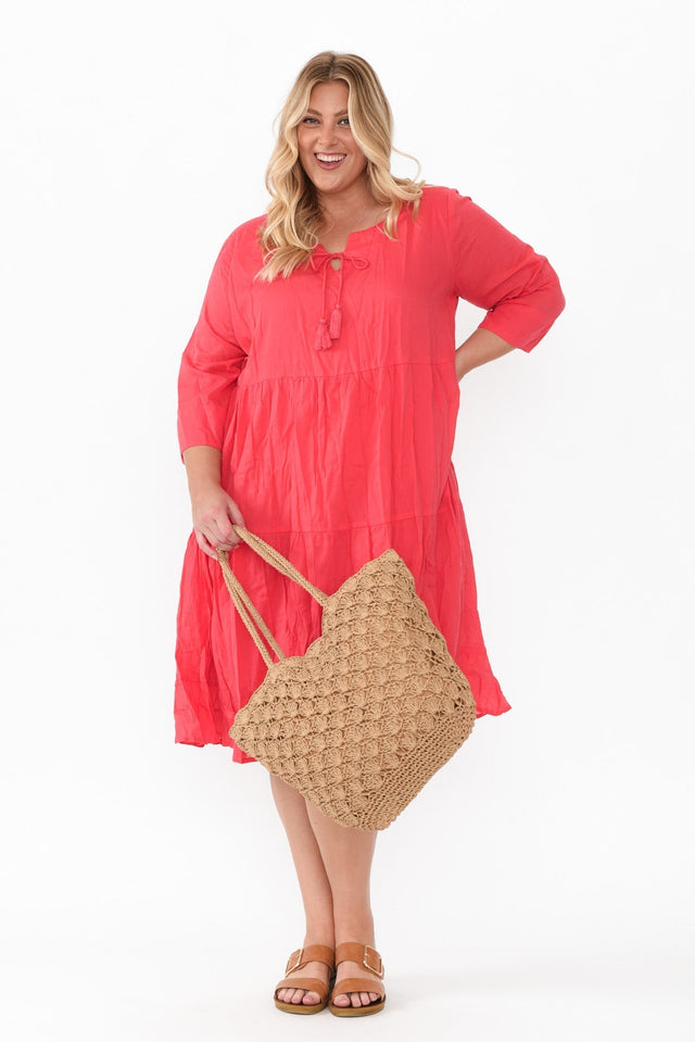 Milana Cherry Crinkle Cotton Dress,Blonde model,plus-size,curve-dresses,plus-size-sleeved-dresses,plus-size-above-knee-dresses,plus-size-cotton-dresses,plus-size-summer-dresses,alt text|model:Caitlin image 9