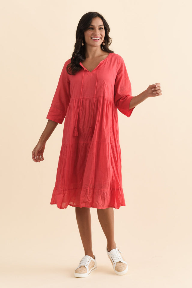 Milana Cherry Crinkle Cotton Dress,Brunette model,alt text|model:Brontie image 3