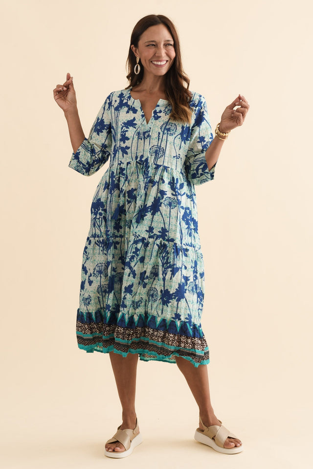 Milana Cobalt Dandelion Crinkle Cotton Dress,Brunette model,alt text|model:Cara image 3