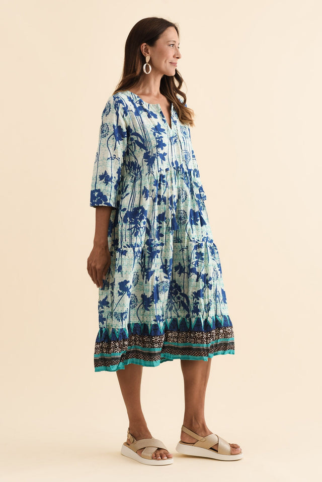 Milana Cobalt Dandelion Crinkle Cotton Dress,Brunette model,alt text|model:Cara image 4
