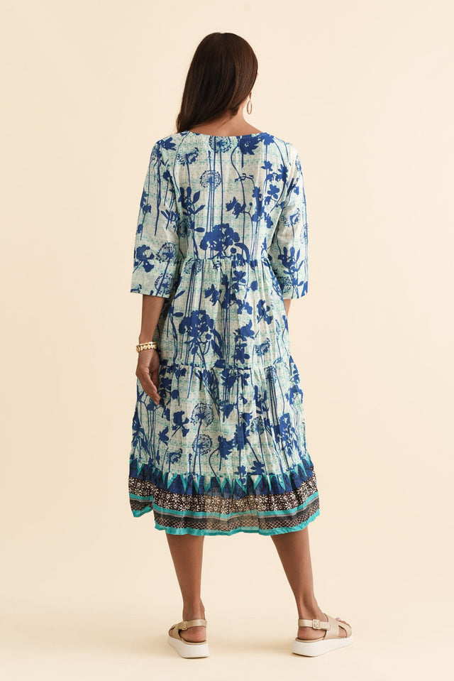 Milana Cobalt Dandelion Crinkle Cotton Dress,Brunette model,alt text|model:Cara image 5