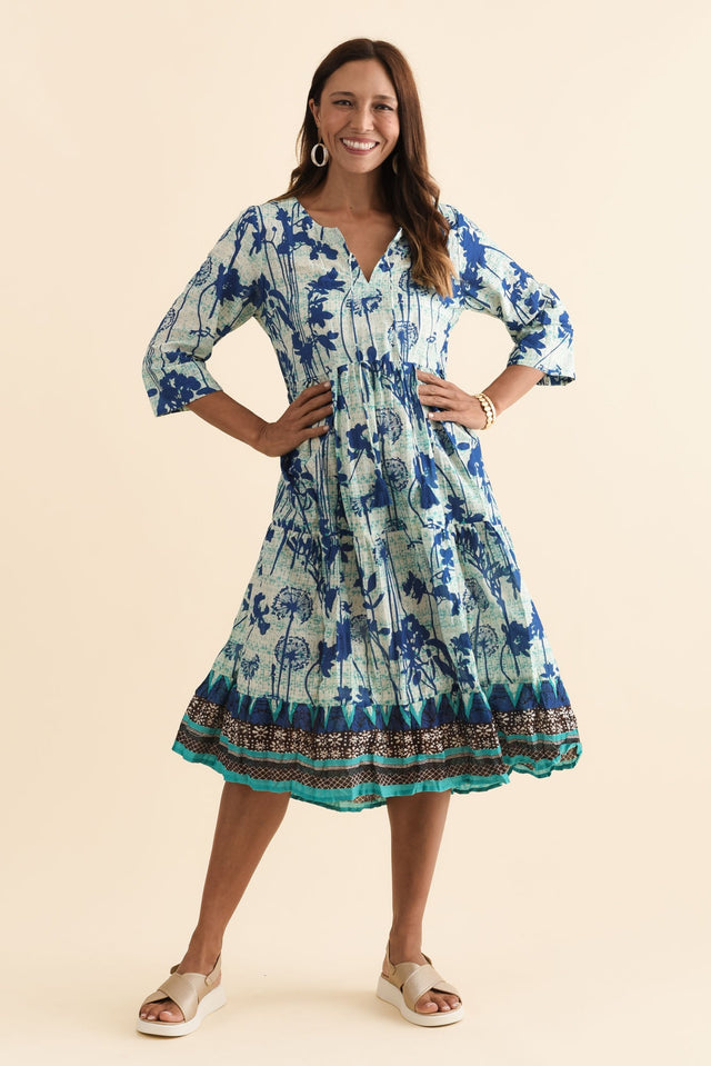 Milana Cobalt Dandelion Crinkle Cotton Dress,Brunette model,alt text|model:Cara image 7