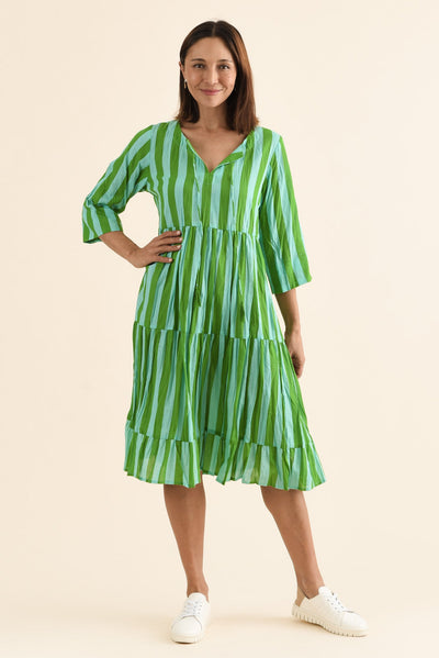 Milana Green Stripe Crinkle Cotton Dress