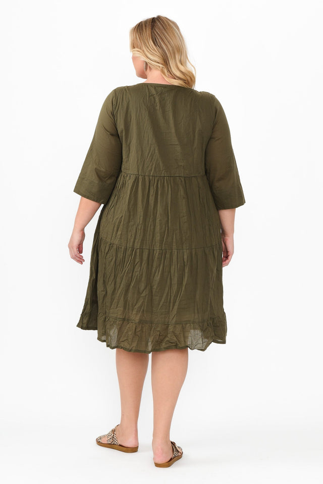 Milana Khaki Crinkle Cotton Dress,Blonde model,alt text|model:Caitlin image 11