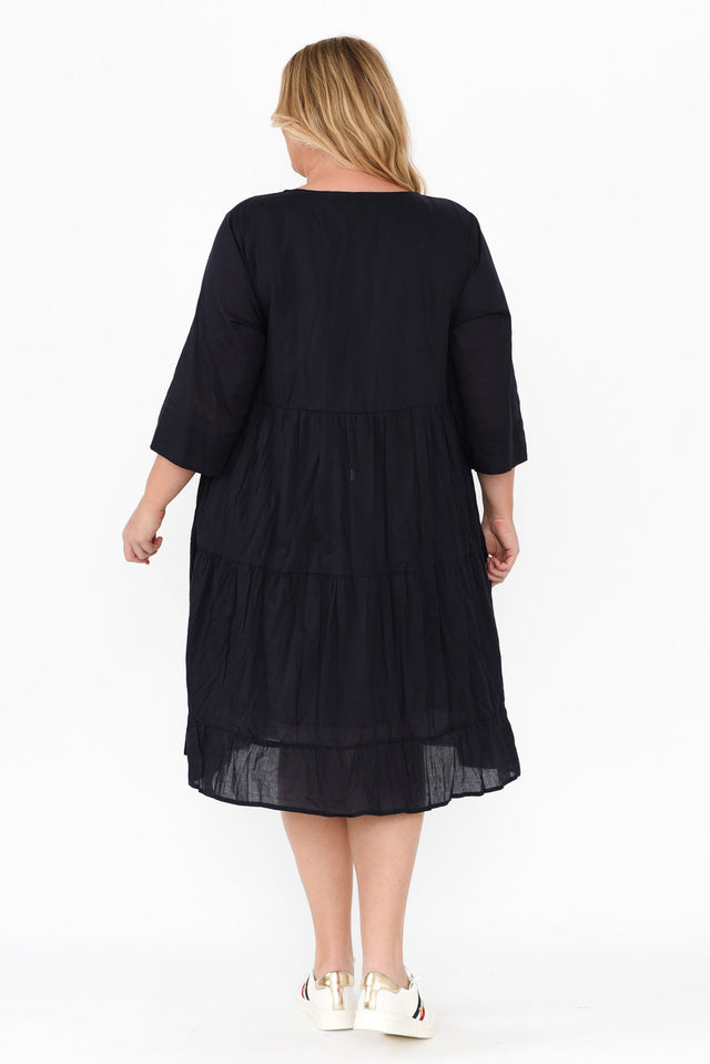 Milana Navy Crinkle Cotton Dress,Blonde model,alt text|model:Caitlin image 14