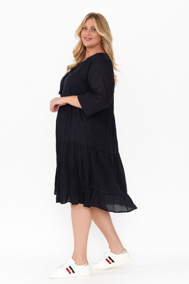Milana Navy Crinkle Cotton Dress,Blonde model,alt text|model:Caitlin image 13
