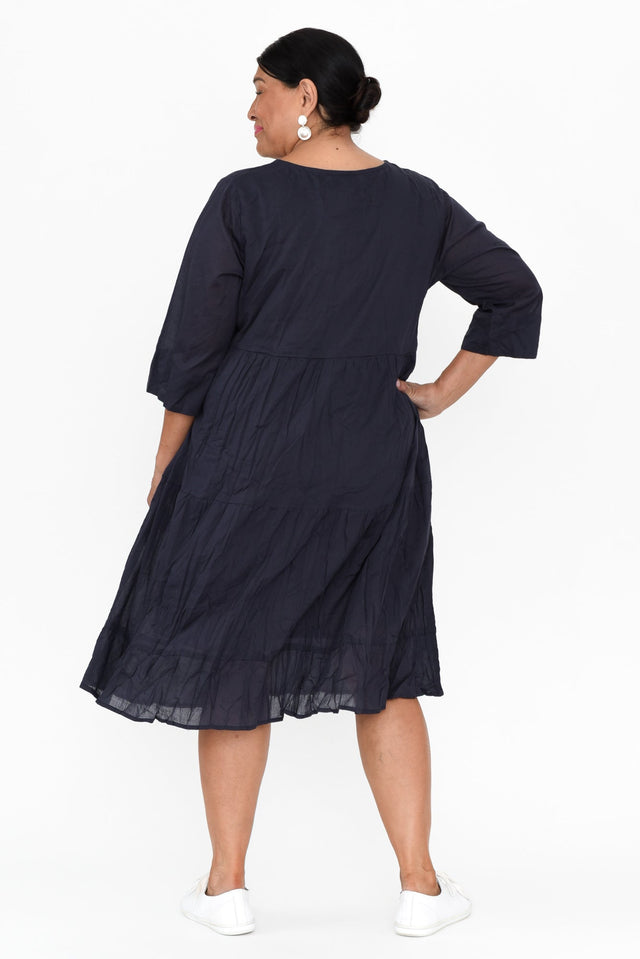 Milana Navy Crinkle Cotton Dress,Brunette model,alt text|model:Pilita image 11