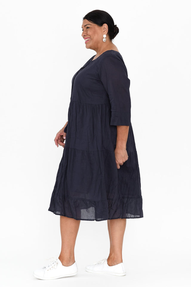 Milana Navy Crinkle Cotton Dress,Brunette model,alt text|model:Pilita image 10