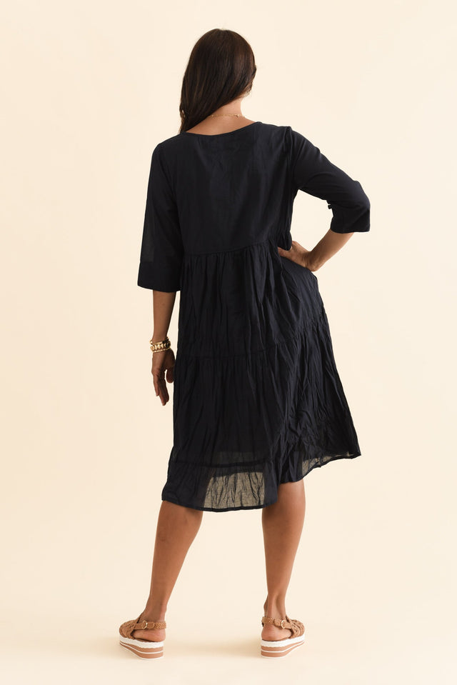 Milana Navy Crinkle Cotton Dress,Brunette model,alt text|model:Cara image 6