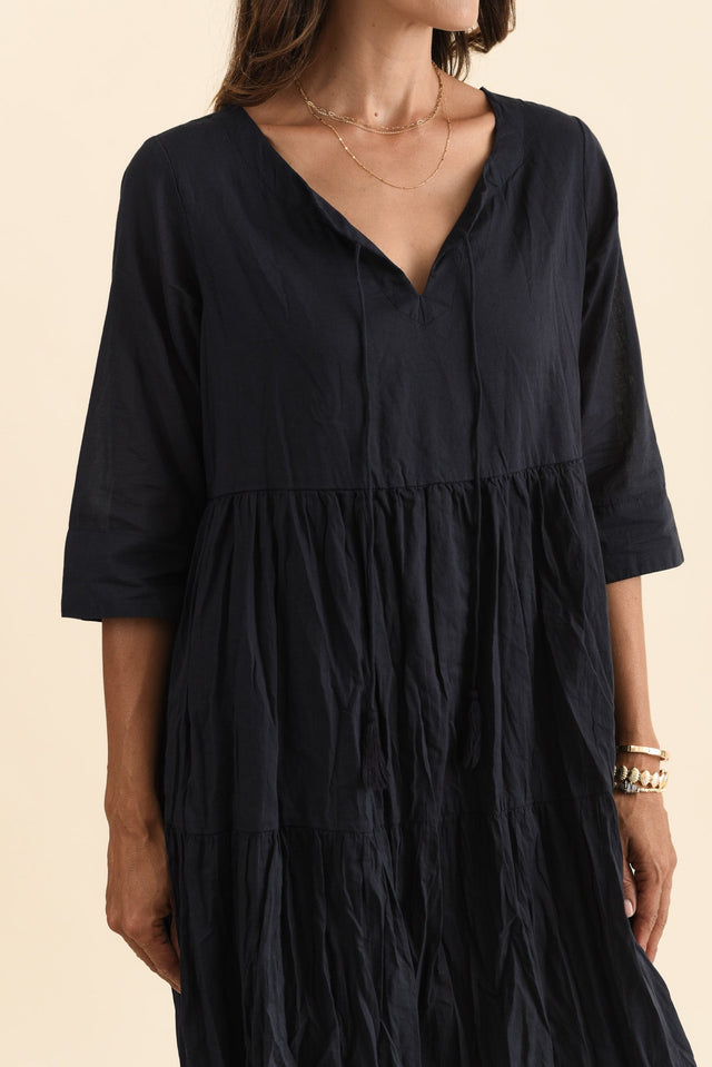 Milana Navy Crinkle Cotton Dress,Brunette model,alt text|model:Cara image 8