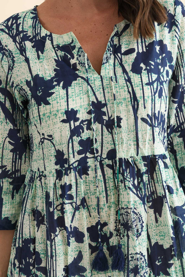 Milana Navy Dandelion Crinkle Cotton Dress,Brunette model,alt text|model:MJ image 6