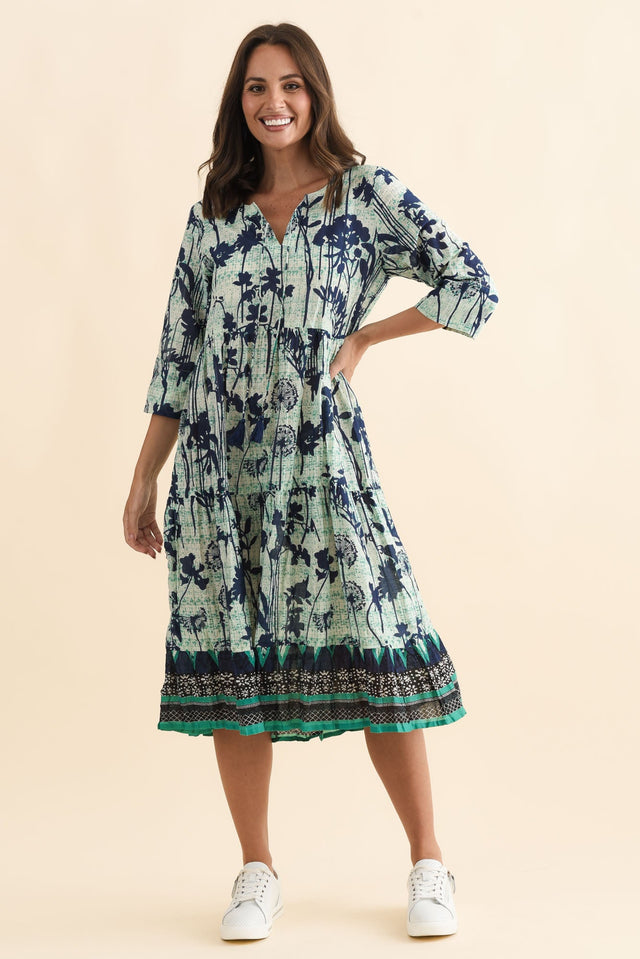 Milana Navy Dandelion Crinkle Cotton Dress,Brunette model,alt text|model:MJ image 7