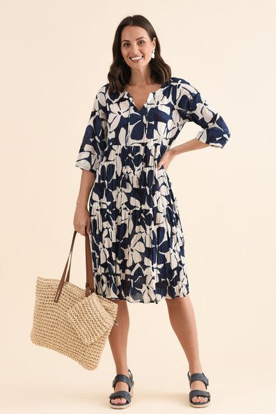Milana Navy Garden Crinkle Cotton Dress