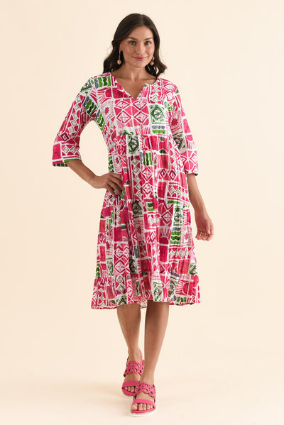 Milana Pink Tile Crinkle Cotton Dress