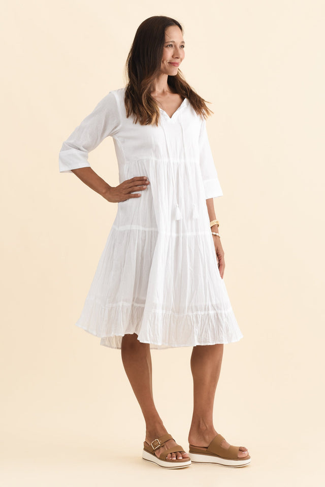 Milana White Crinkle Cotton Dress,Brunette model,alt text|model:Cara image 5