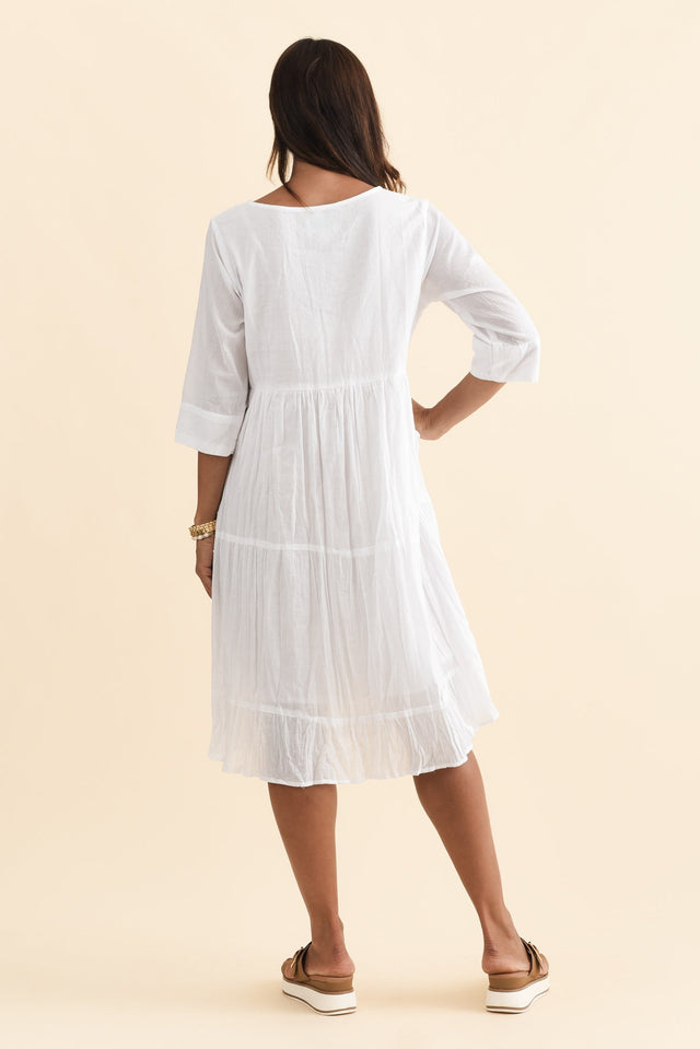 Milana White Crinkle Cotton Dress,Brunette model,alt text|model:Cara image 6