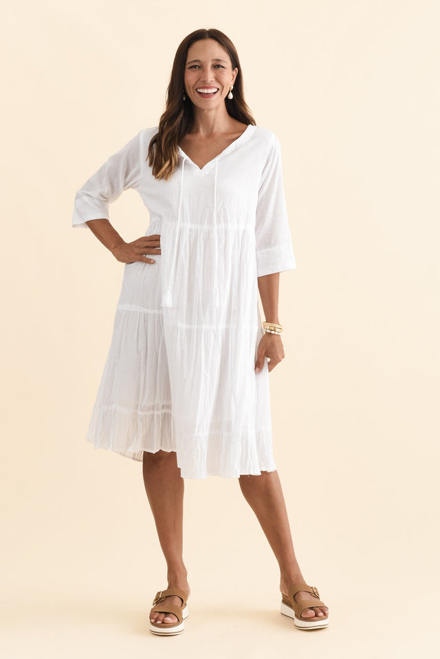 Milana White Crinkle Cotton Dress,Brunette model,alt text|model:Cara image 4