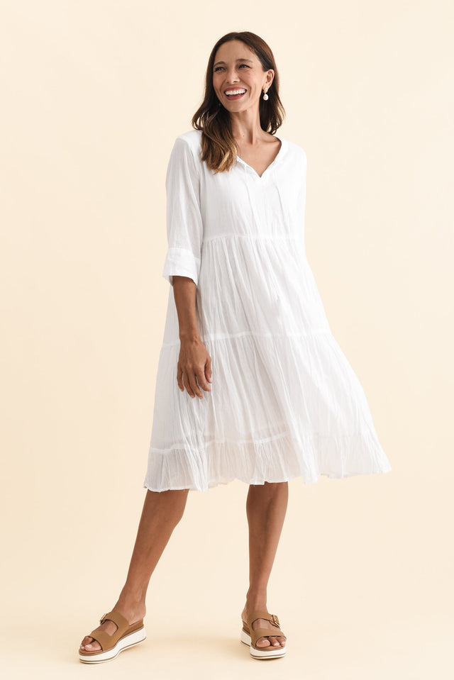 Milana White Crinkle Cotton Dress,Brunette model,alt text|model:Cara image 8