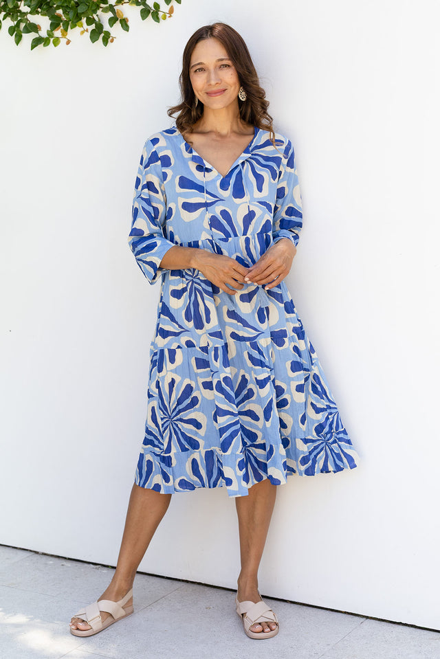 Milana Blue Daisy Crinkle Cotton Dress