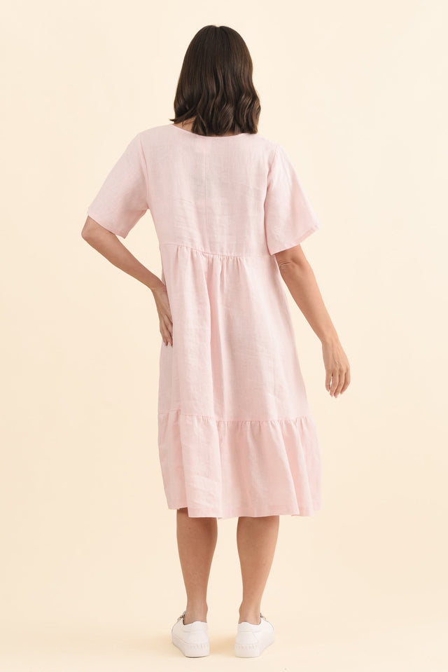 Miller Blush Linen Tiered Dress,Brunette model,alt text|model:MJ image 6