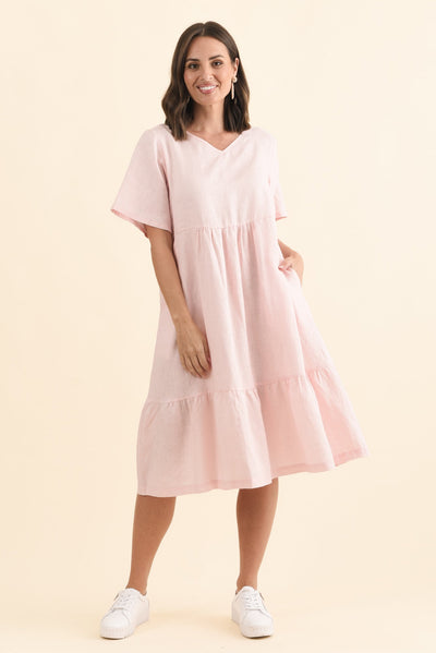 Miller Blush Linen Tiered Dress