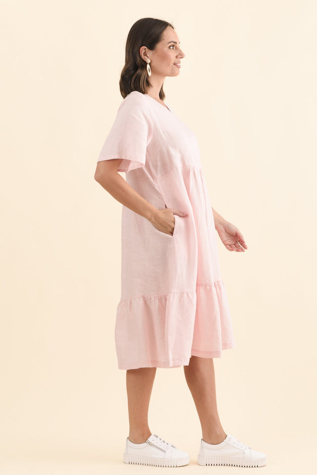 Miller Blush Linen Tiered Dress,Brunette model,alt text|model:MJ image 5