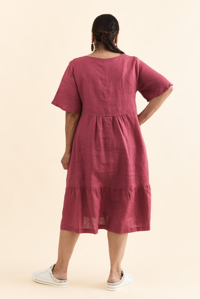 Miller Pink Linen Tiered Dress,Back,Brunette model,alt text|model:Pilita image 11