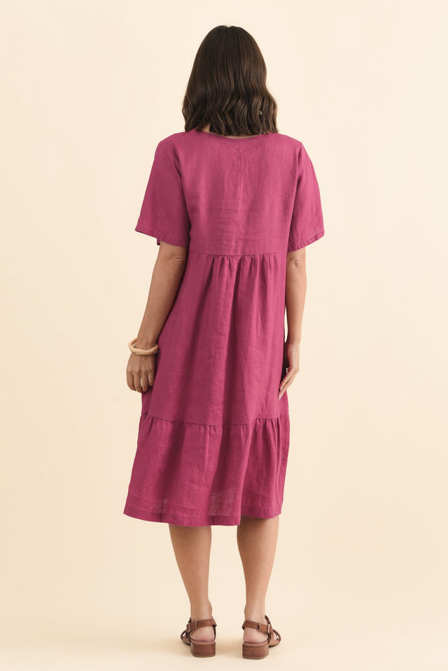 Miller Pink Linen Tiered Dress,Brunette model,alt text|model:MJ image 5