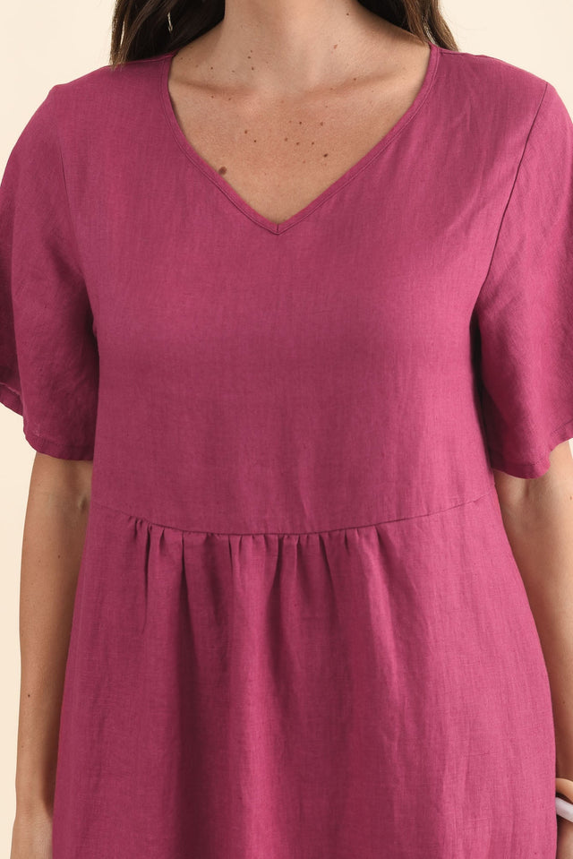 Miller Pink Linen Tiered Dress,Brunette model,alt text|model:MJ image 6