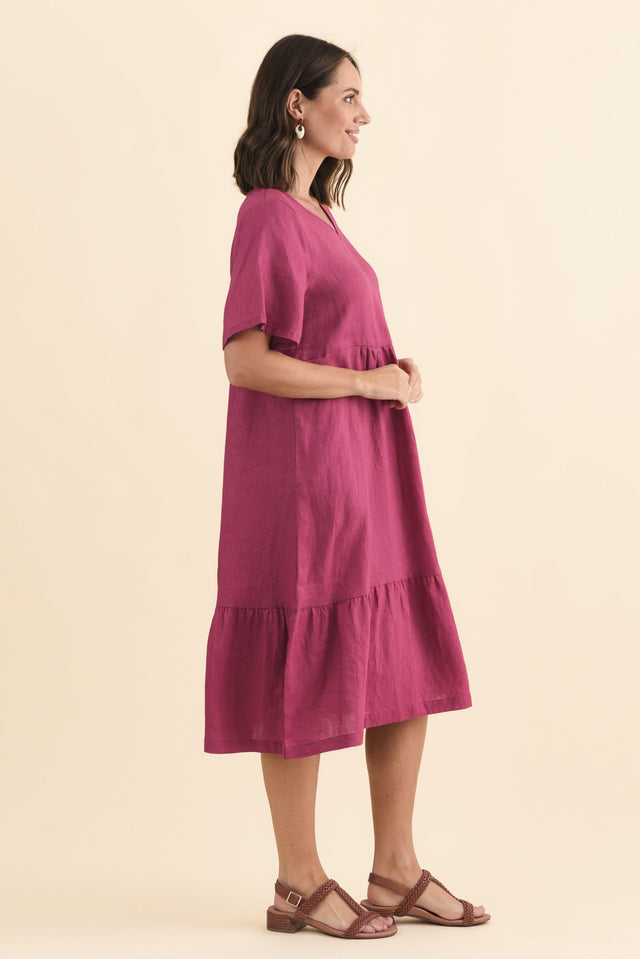 Miller Pink Linen Tiered Dress,Brunette model,alt text|model:MJ image 4