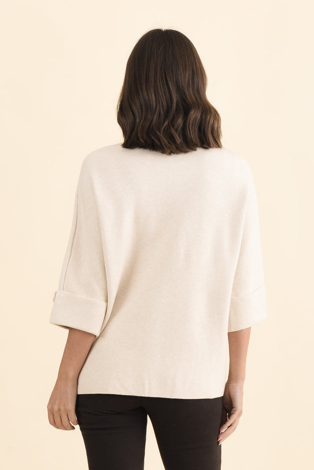 Mimosa Beige Flower Knit Jumper,Brunette model,alt text|model:MJ image 5