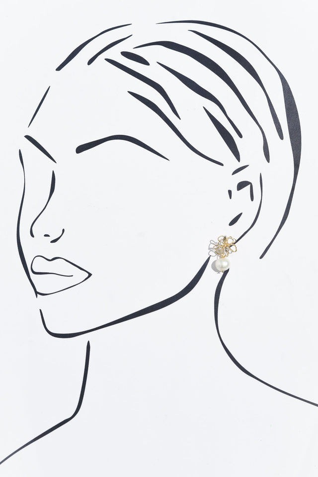 Mina Gold Flower Pearl Drop Earrings