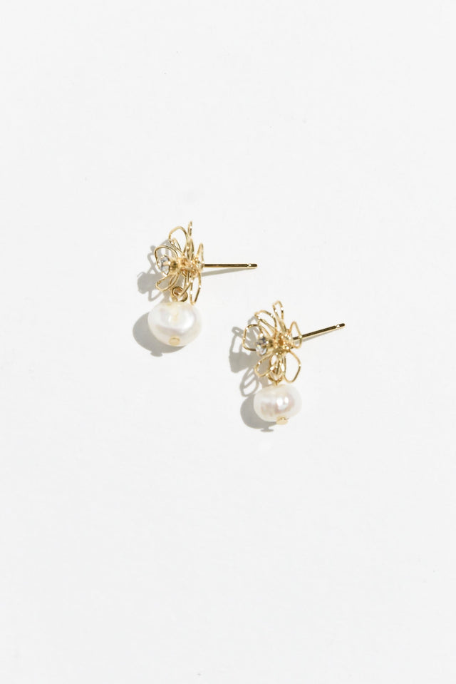 Mina Gold Flower Pearl Drop Earrings