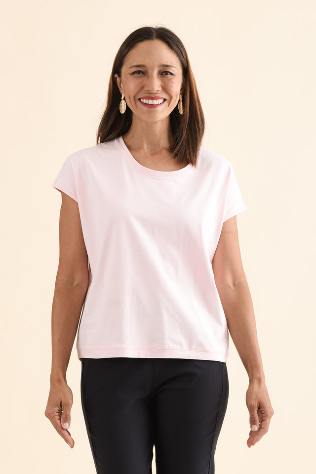 Mindy Pink Cotton Shell Tee,Front,Brunette model,alt text|model:Cara image 1