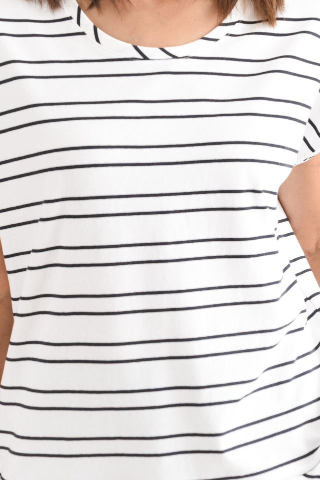 Mindy White Stripe Cotton Shell Tee,Detail,Brunette model,alt text|model:Cara image 5