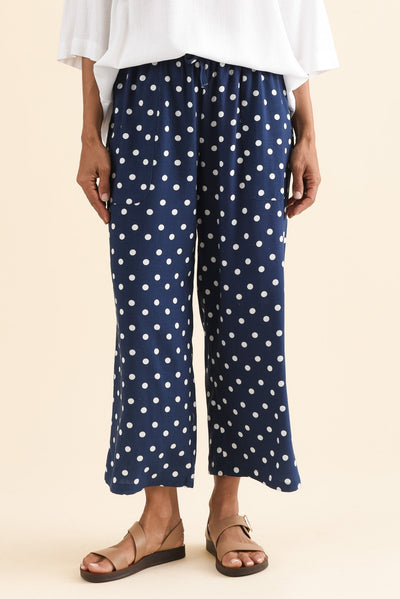 Minnelli Navy Spot Linen Cotton Pants