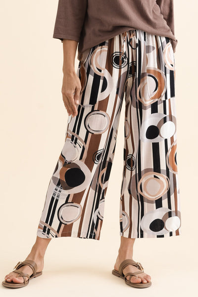 Minnelli Tan Geo Linen Cotton Pants