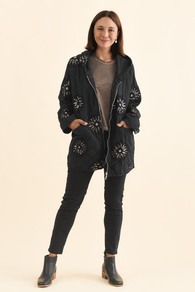 Mintaro Black Sequin Quilted Jacket,Brunette model,alt text|model:Cara image 7