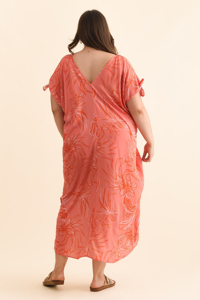 Miranda Pink Botanical Cold Shoulder Kaftan,Brunette model,alt text|model:Gabby image 12
