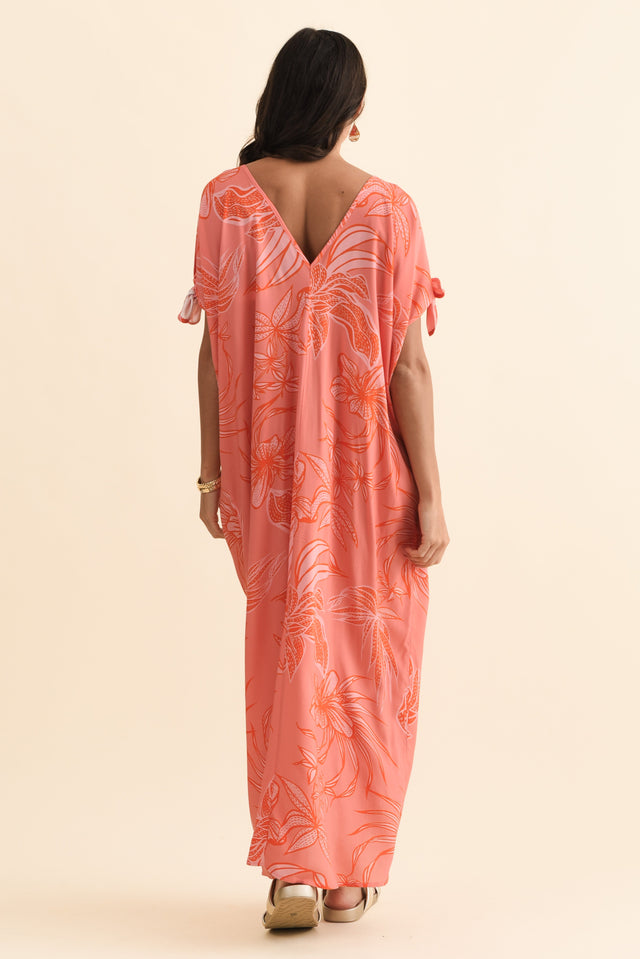 Miranda Pink Botanical Cold Shoulder Kaftan,Brunette model,alt text|model:Brontie image 6