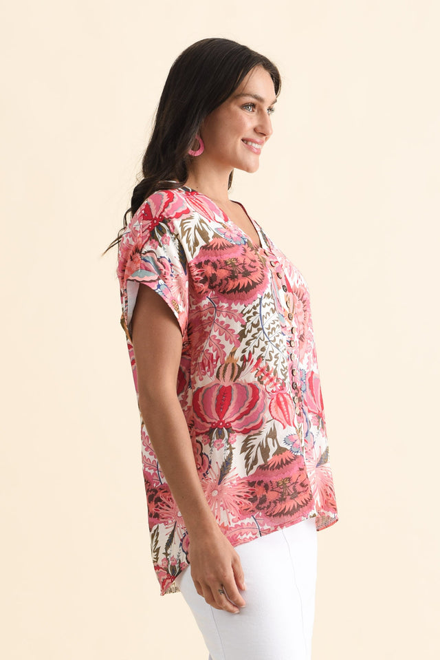 Miray Pink Garden Button Top,Brunette model,alt text|model:Brontie image 4