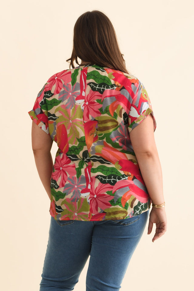 Miray Pink Hibiscus Button Top,Brunette model,alt text|model:Gabby image 11