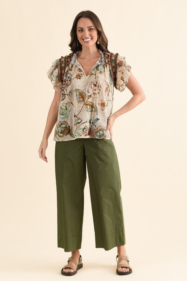 Mirra Khaki Cotton Pocket Pants,Full Body,Brunette model,alt text|model:MJ image 6