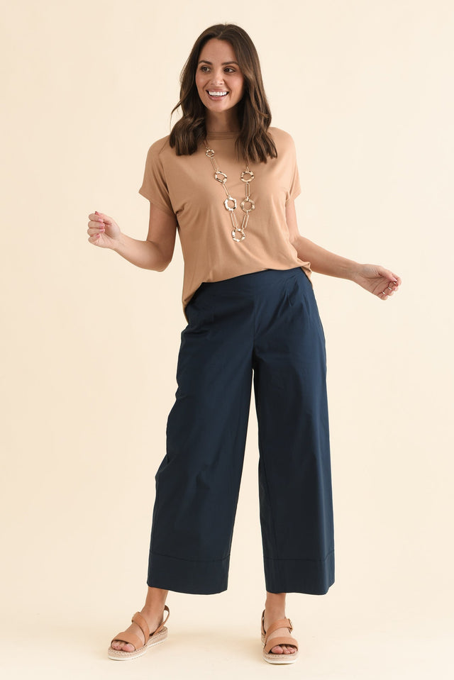 Mirra Navy Cotton Pocket Pants,Full Body,Brunette model,alt text|model:MJ